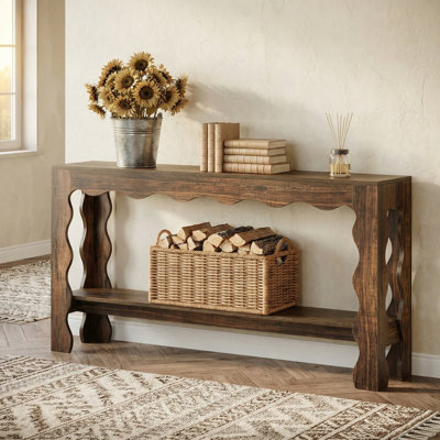 Console de 63 po de long avec bordure festonnée et tablette de rangement, table d'entrée derrière le canapé pour le vestibule et le salon