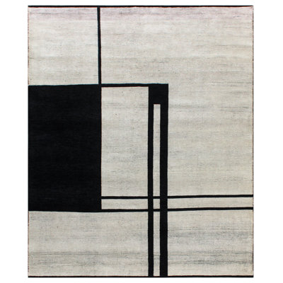 Ivory Charcoal Contemporary Wool Rug - 8'2" x 10'
