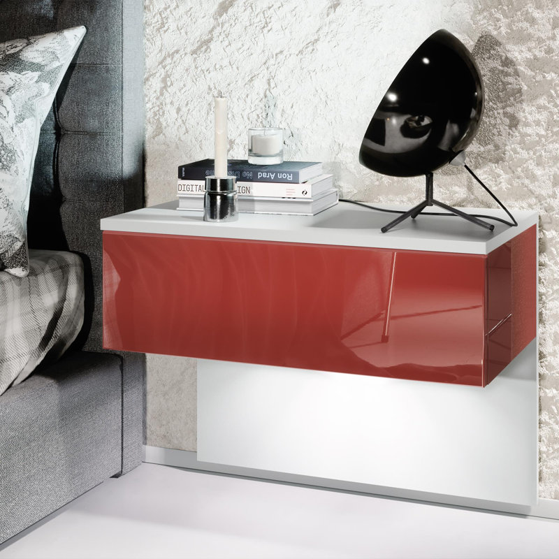 Leeward 60cm W Manufactured Wood Bedside Table, Bordeaux, White