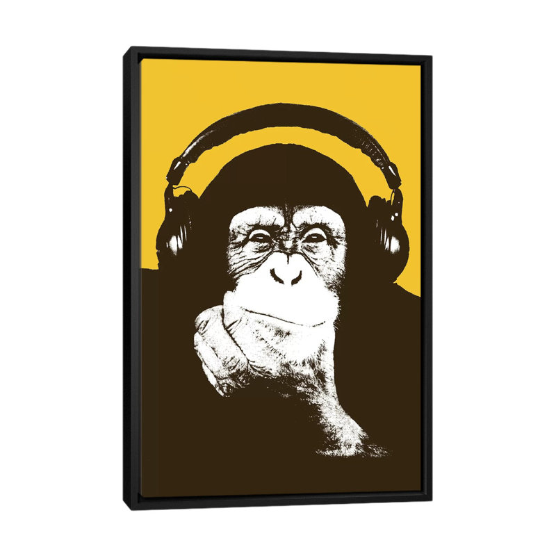 «Headophone Monkey», impression sur toile, H 26 po x l 18 po x P 1,5 po, Toile avec cadre noir