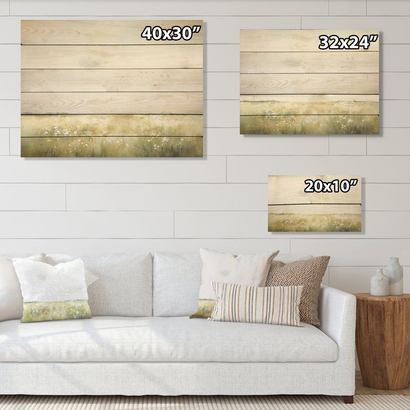 «Meadow Scenery Minimalisme I», art mural sur bois de pin naturel, H 24 po x l 32 po