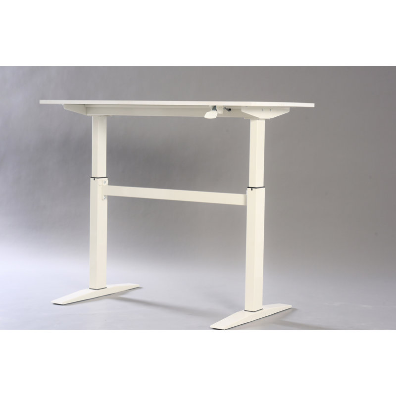 47" Standing Desk In White For Office Use, Rectangular Shape, Build Height Adjustable Office, Design With Manual Control Option