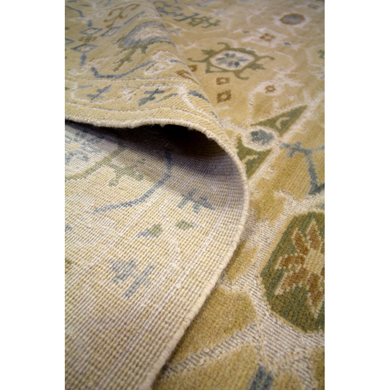 Tapis unique jaune / sauge / bleu 10 pi 2 po x 14 pi 1 po espagnol Cuenca