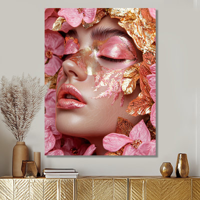 Floral, rose doré, mode femme, photo IV - décoration murale en métal Glam