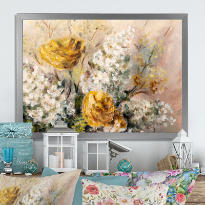 Nature morte aux fleurs jaunes et blanches II - reproduction sur toile