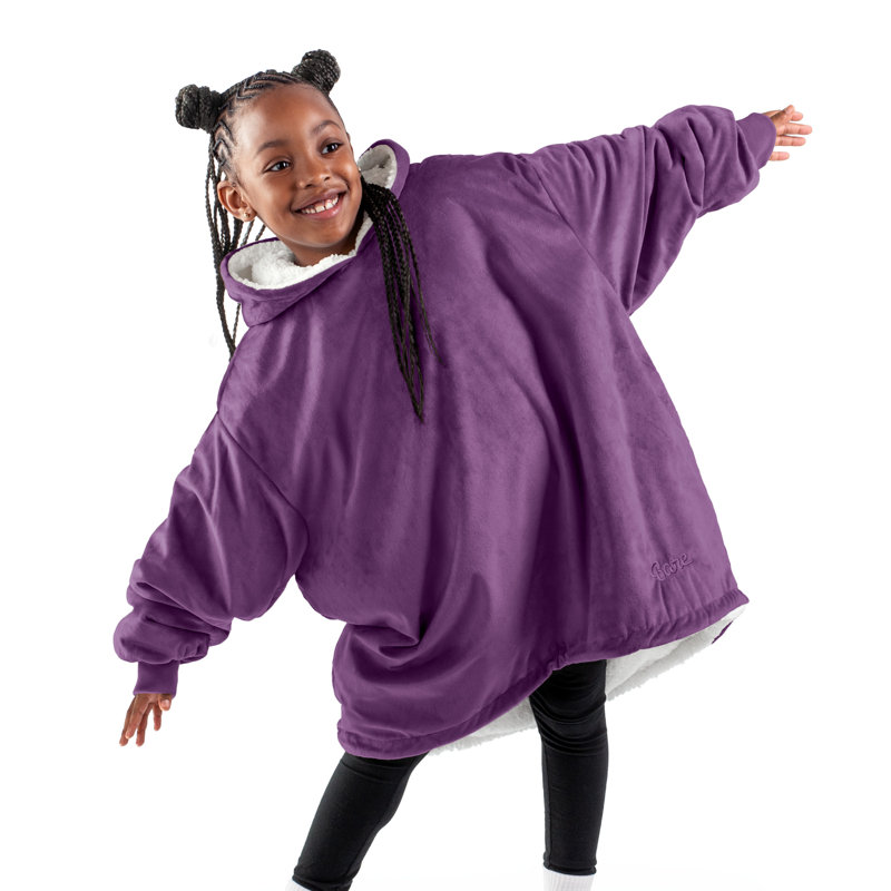Wearable Hooded Sherpa Blanket, Plum, Youth