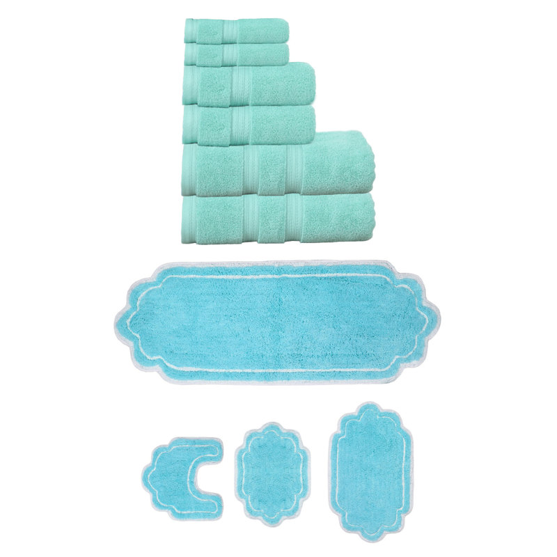 Ensemble de serviettes 6 pièces et de tapis de bain 4 pièces Talbert Collection, Turquoise
