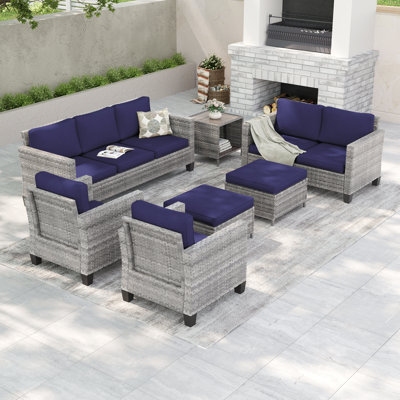 7-Piece Rattan Patio Set,  All Weather Wicker Chair w/Removable Cushion and Sturdy Frame