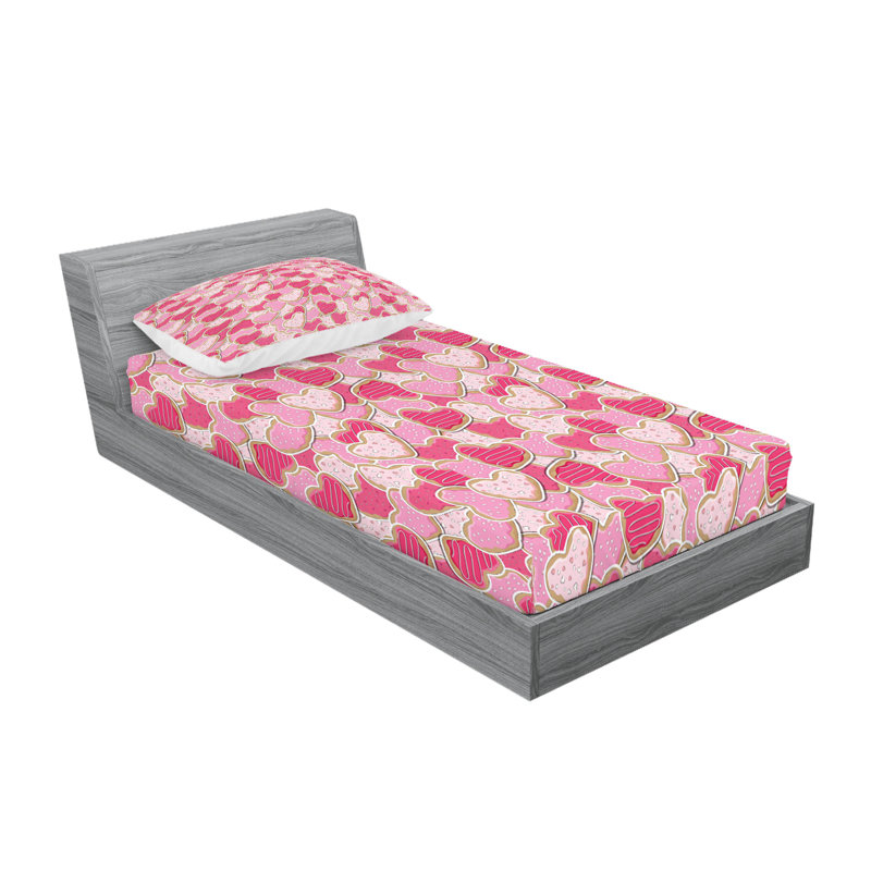 Drap-housse et coussin décoratif Ambesonne Valentines, brun pâle / rose pâle