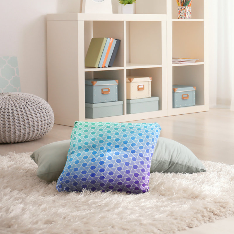 Coussin de plancher hexagonales et triangles, 26 po x 26 po, Dégradé paon