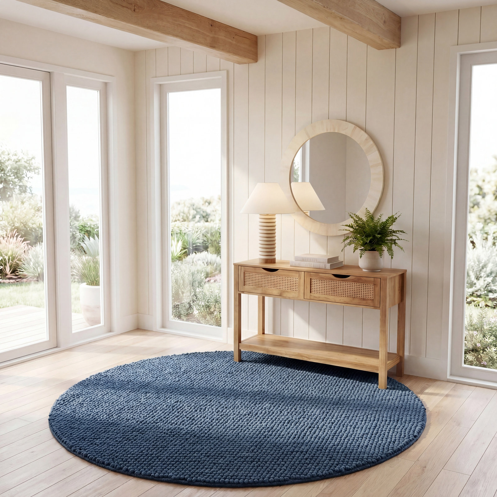 Elle Navy Blue Hand-Woven Wool Rug, Round 6'
