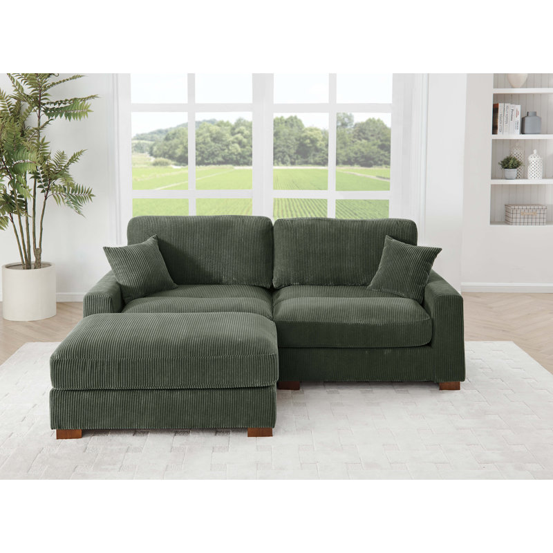 3-Pieces Modular Sofa With Ottoman, Green