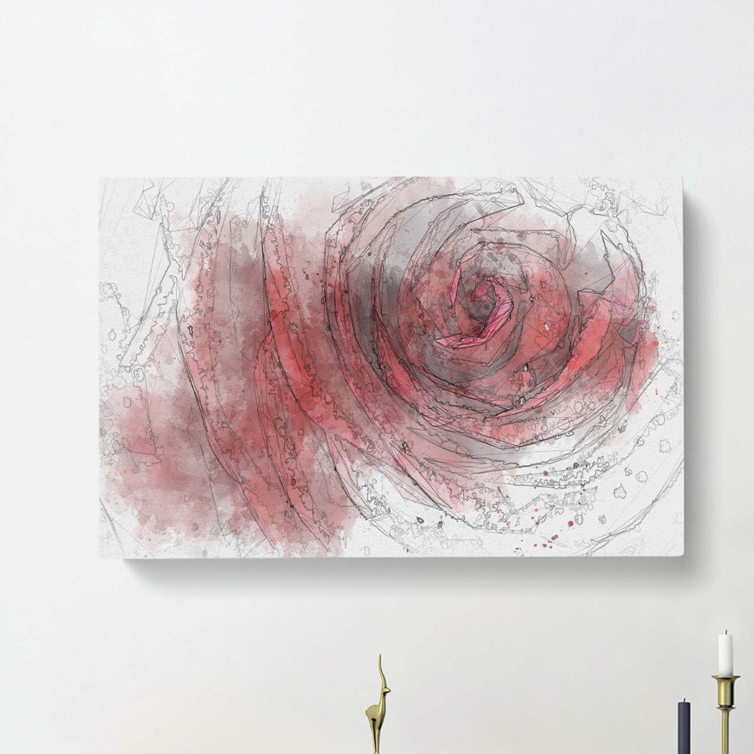 Dewdrops upon a Red Rose in Abstract - Wrapped Canvas