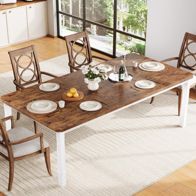 Table de salle à manger 79 "pour 6 à 8 personnes, table de cuisine rectangulaire en bois avec structure en métal robuste