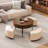 Wood-grain height-adjustable coffee table with storage space, solid wood legs, and 3 stools-1710753964