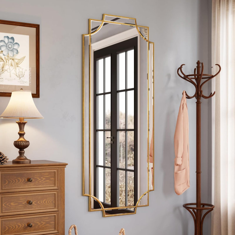 Large Gold Decorative Mirror for Wall, Gold Bathroom Mirror Vanity Wall Mirror Rectangle Mirror Beveled for Master Bath Half Bath Living Room Bedroom Farmhouse Fireplace Hallway
