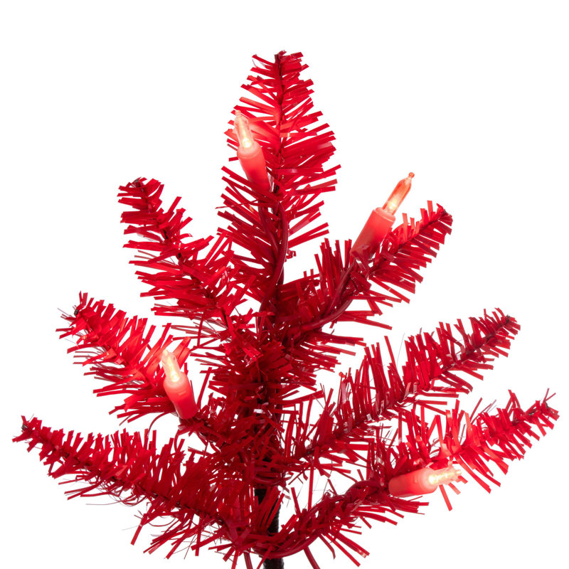 Artificial Christmas Tree with LED Lights with Stand, 3' H, Red