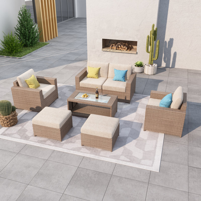 Fully Assembled 6 - Person Outdoor Sectional Seating Group With Cushions