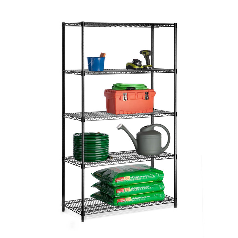 Heavy-Duty Black Steel 5-Tier Garage Shelving Unit, 800 lbs Capacity