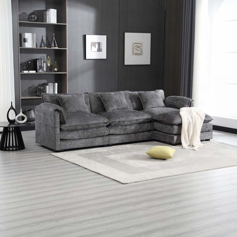 Modern Large L-Shape Sectional SOFA Chenille fabric, 33.46" H x 112.2" W x 32.6" D, 3, Gray