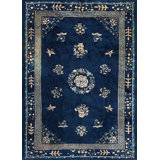 Antique Rectangle 1900s Blue Wool Hand Knotted Pile Rug