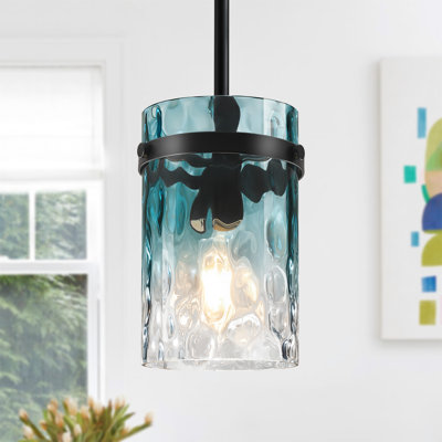Levona 1-Light Kitchen Island Pendant, Hand-Blown Gradient Blue Water Glass, Height Adjustable