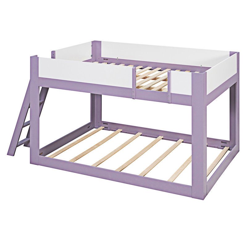 Lit superposé convertible en bois avec échelle réversible et garde-corps de sécurité, Purple