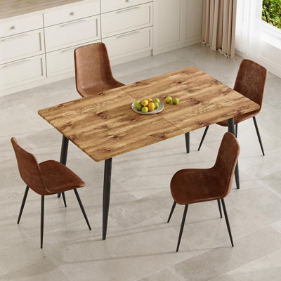 Extendable Dining Table Set For 4-8, Modern Farmhouse Kitchen & Dining Room Set With Expandable Wood Table And Upholstered Chairs, Space-Saving Dining