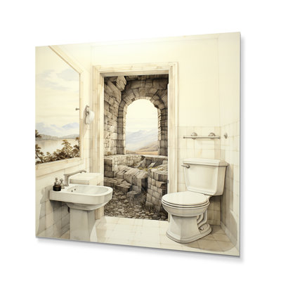 Toile beige minimaliste I - impression sur métal pour salle de bain et de lessive
