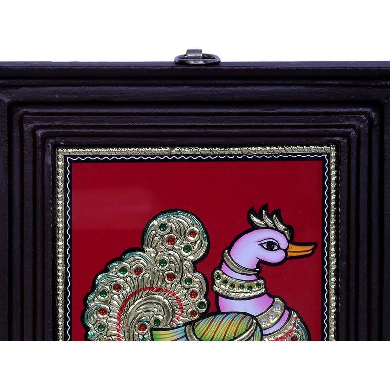 Swan Tanjore, peinture | Couleurs traditionnelles avec or 24 carats | Structure en bois de teck | Or et bois | Fait à la main