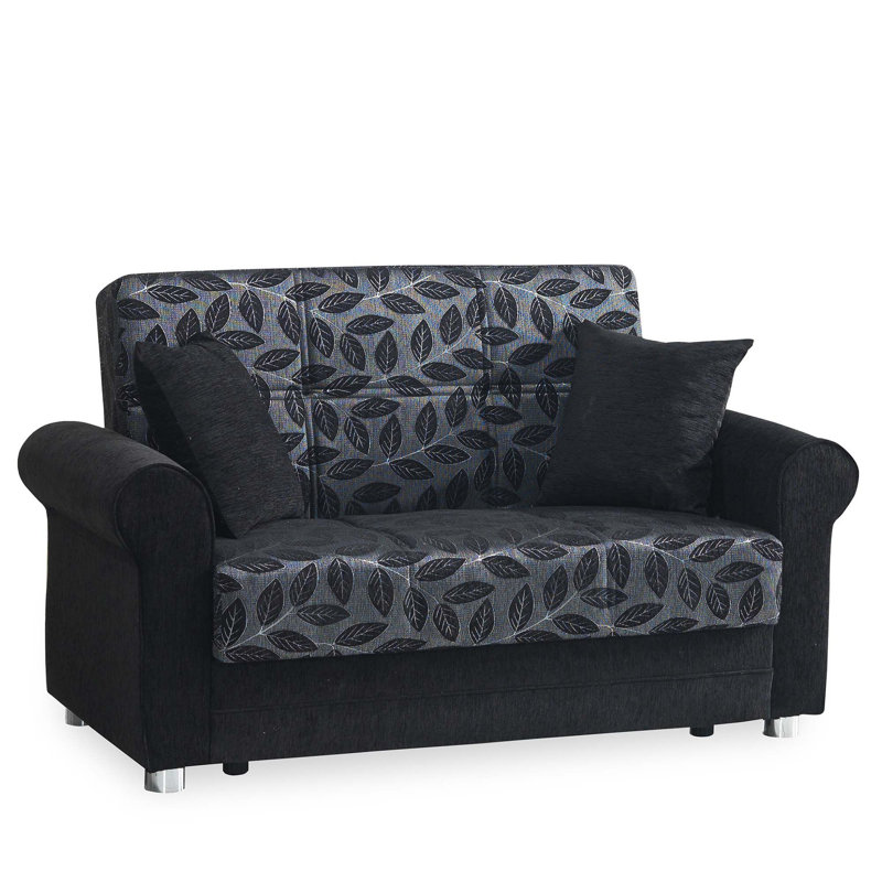 Rio 63 in. Fabric Upholstered 2-Seater 3-in-1 Sleeper Loveseat with Storage, Black