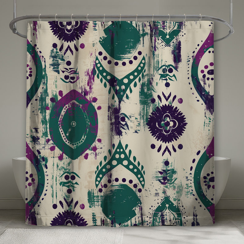 Rideaux de douche bohémiens à motif abstrait très longs, L 70 po x H 84 po