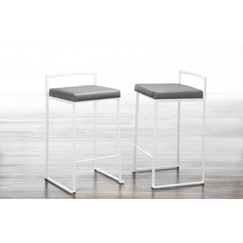 Tabouret de bar et de comptoir Ernestine, Blanc, Similicuir gris, Tabouret de comptoir (siège d'une hauteur de 27 p