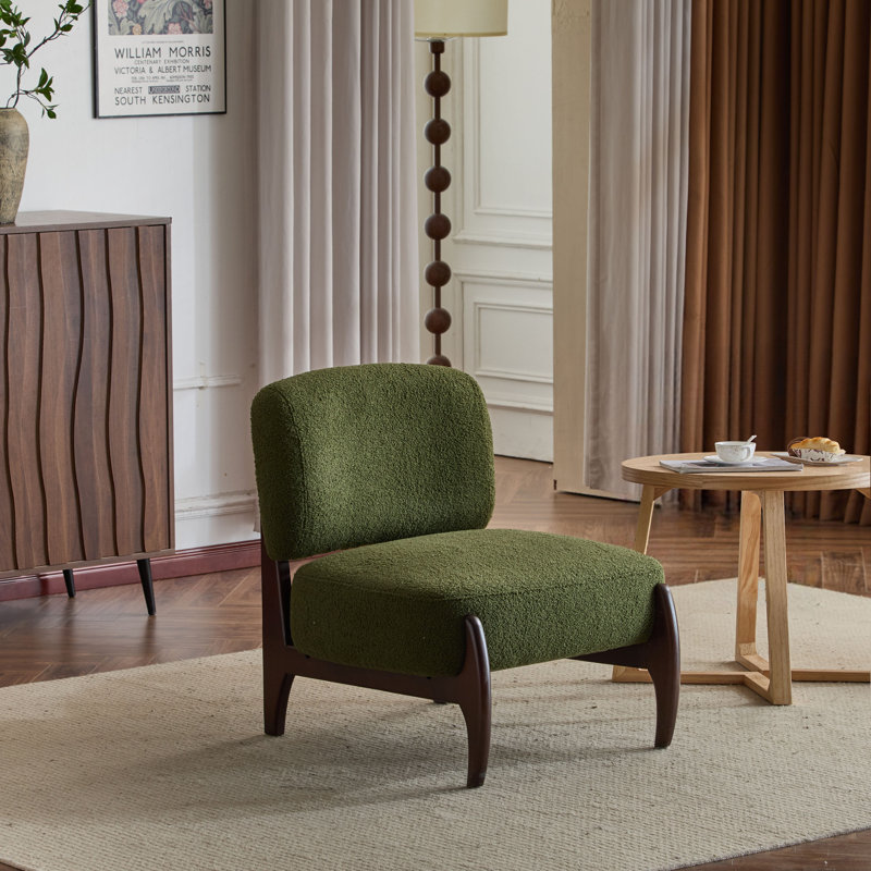 Green Leather Chaise with Solid Wood Frame