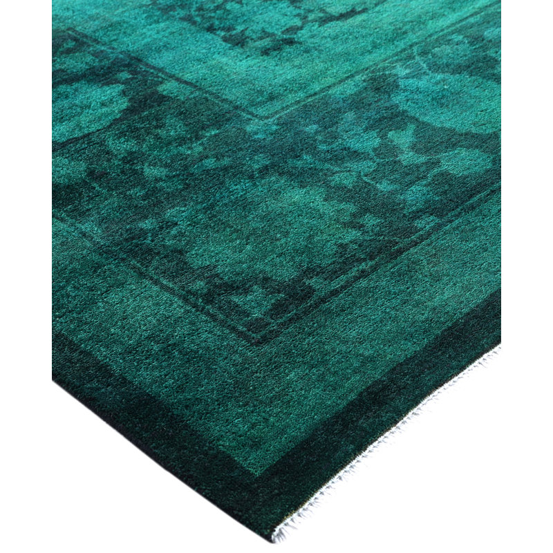 Overdyed Hand-Knotted Wool Modern-Contemporary Green Area Rug 10' 1" x 13' 8"