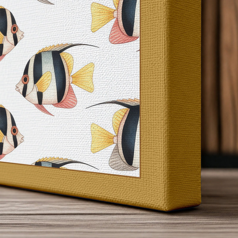 Fish Pattern Tropical 1 Piece Wrapped Canvas Wall Art, 18x12 - 45.7 x 30.5 cm, Ochre Border
