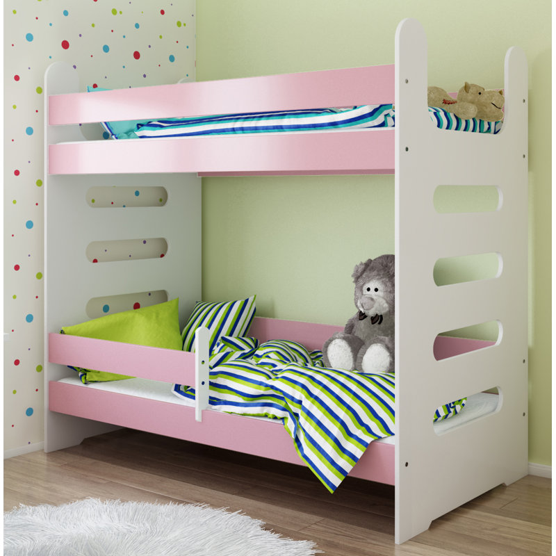 Cannady Bunk Bed with Built-in Ladder Included, Pink, European Toddler (80 x 180 cm)