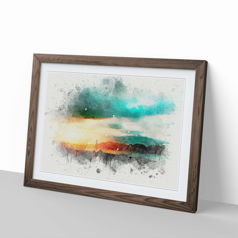 San Francisco Skyline in Abstract - Picture Frame Graphic Art Print, 50cm H x 76cm W x 2cm D, Walnut