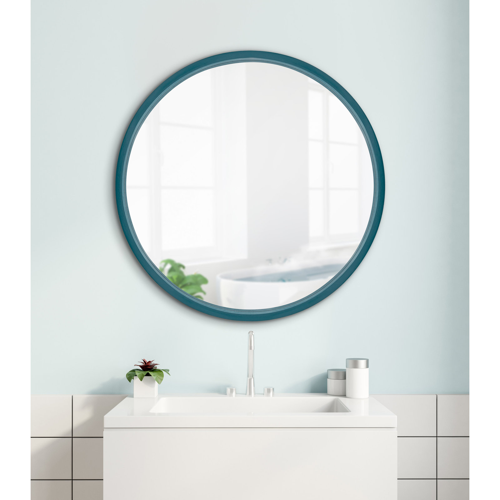 Arranjeet Modern Round Wall Mirror, 25.6" x 25.6", Teal