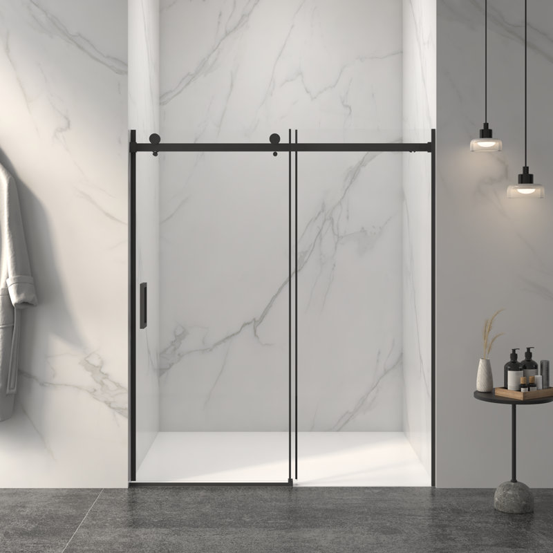 56-60"W X 72"H Frameless Sliding Shower Door,5/16" (8Mm) Thick SGCC Tempered Clear Glass,Double Side Easy Clean Coat, Matte Finished With Buffer