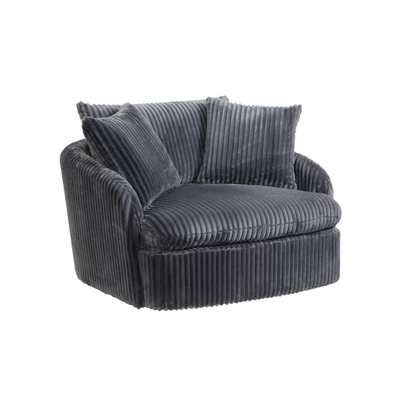 46" Wide Oversized Swivel Lounge Chair, Ribbed Faux Fur Cord, Gunmetal Gray Ribbed Faux Fur Cord