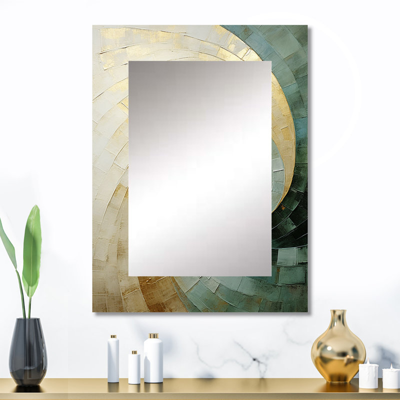 Beige minimalisme spirale poteries - miroir mural décoratif spirales abstraites, grand miroir moderne et contemporain, art imprimé en métal