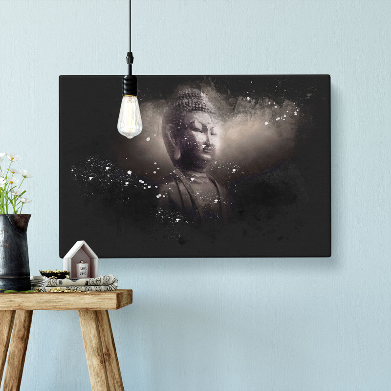 Buddha In A Mist Paint Splash - Wrapped Canvas Print, 50cm H x 76cm W x 3cm D