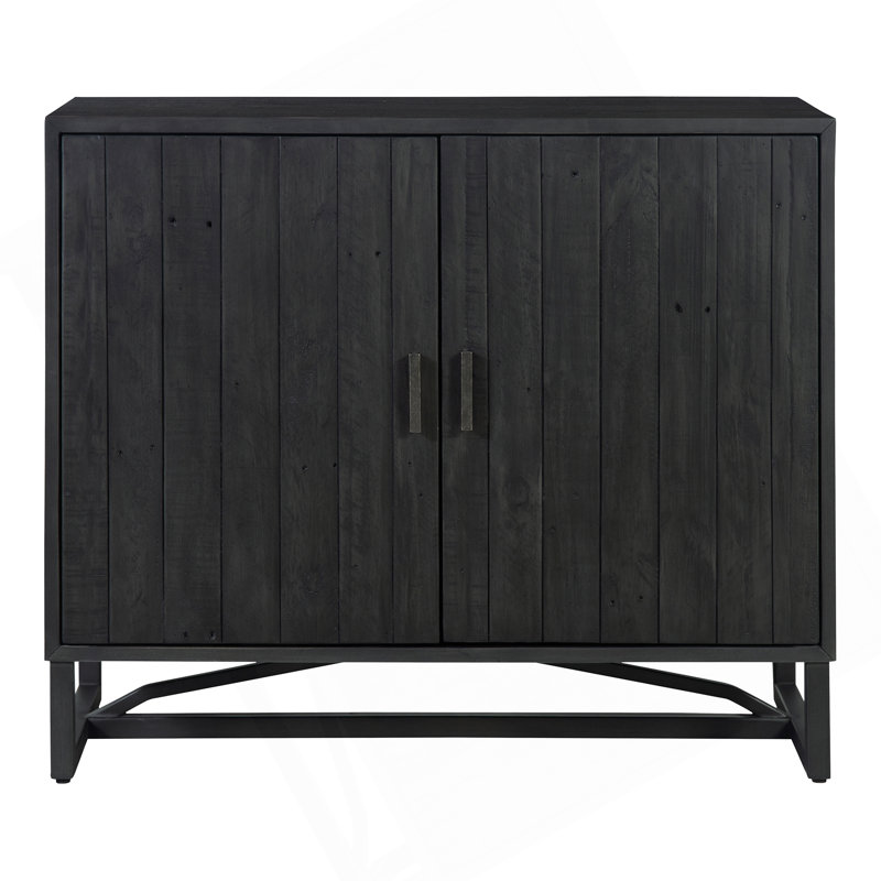 Armoire, pin récupéré avec base en acier inoxydable, noir