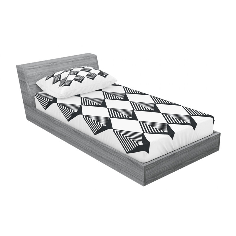 Twin White and Black Geometric Microfiber Sheet Set