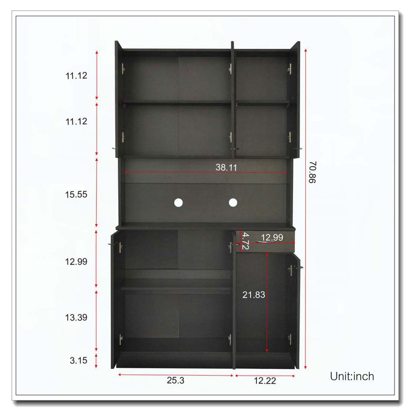 Armoire de cuisine à 6 portes avec armoire, Noir