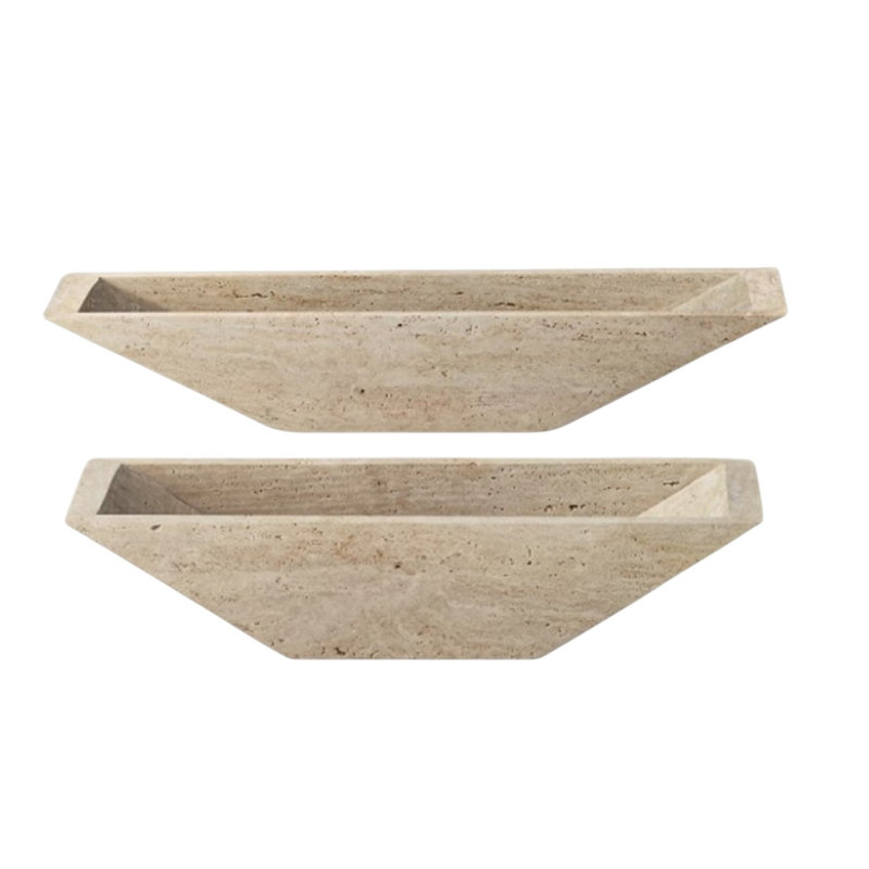 Grand plateau en travertin crème, H 4,75 po x l 4,25 po x P 12 po