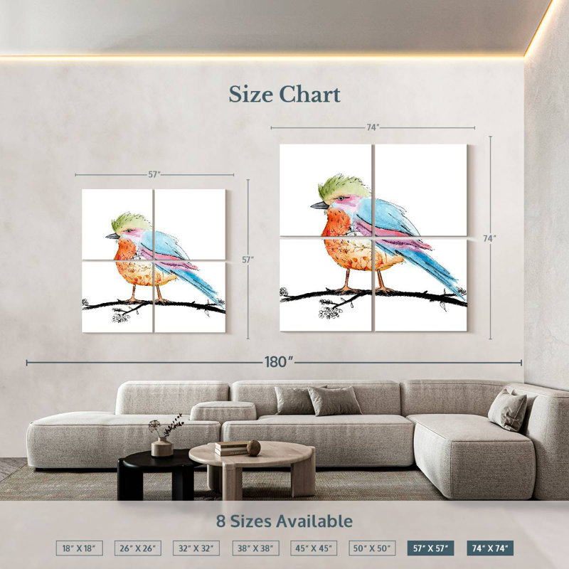 Brampt floral, oiseau brillant I, H 74 po x l 74 po