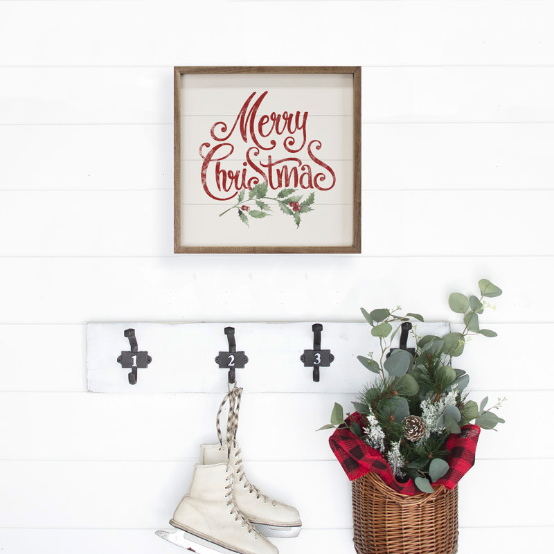 Aquarelle joyeux Noël houx blanc, H 12 po x l 12 po