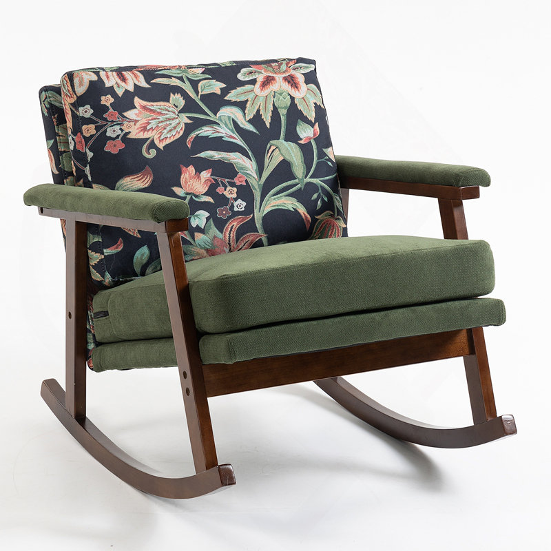 Chaise d'appoint Mid-Century moderne, chaise berçante avec structure en bois, chaises de salon rembourrées, fauteuil de lecture pour véranda de chambre à coucher
